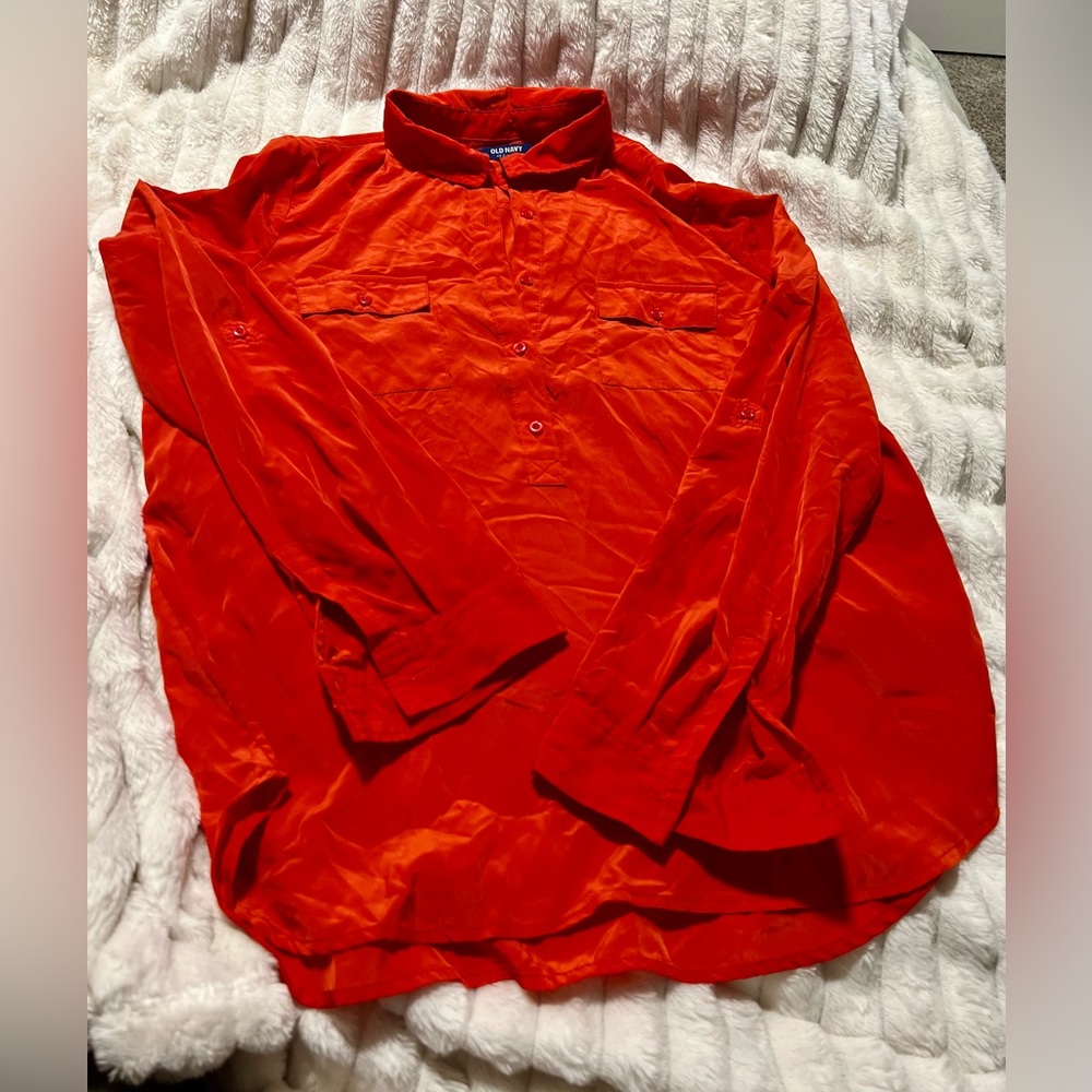 Old Navy Tunic 3/4 Button Down Long Sleeve Bright Neon Burnt Orange